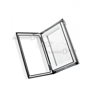 Skladová okna Plastový střešní výlez PREMIUM 550×780 "bílá" - hnědé oplechování (8019), otevírání levé, 55cm x 78cm